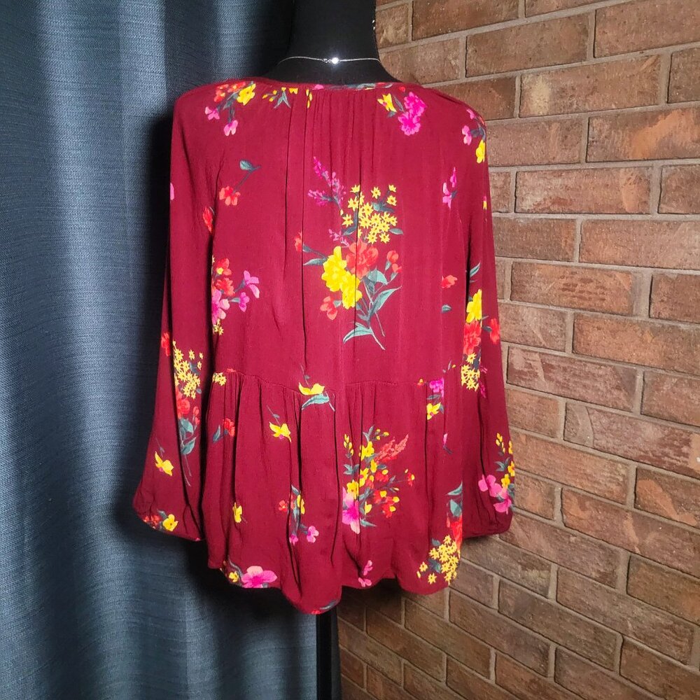 Old Navy Women's Burgandy/Floral Boho Peasant Flowy Blouse - Size XL Petite - Picture 5 of 10